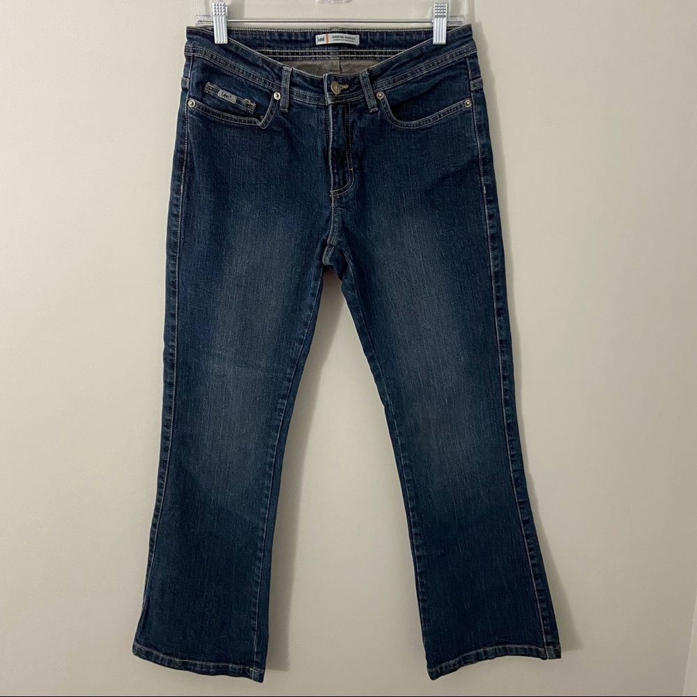 Lee Women’s Midrise Bootcut Jeans Size 6 Petite Dark Wash Stretch Denim